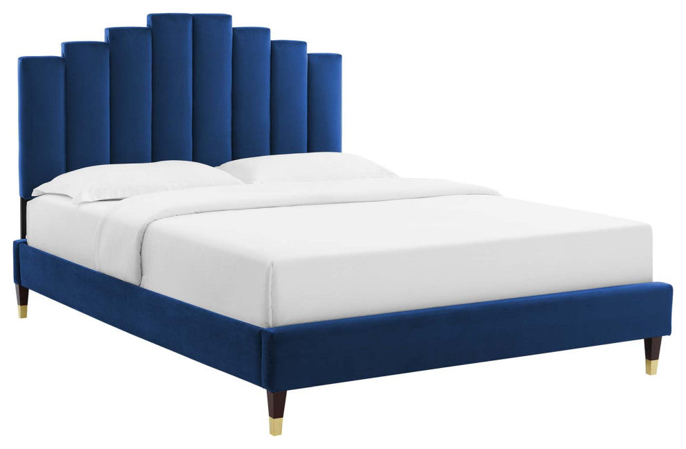 Elise Queen Performance Velvet Platform Bed MOD-6691-NAV