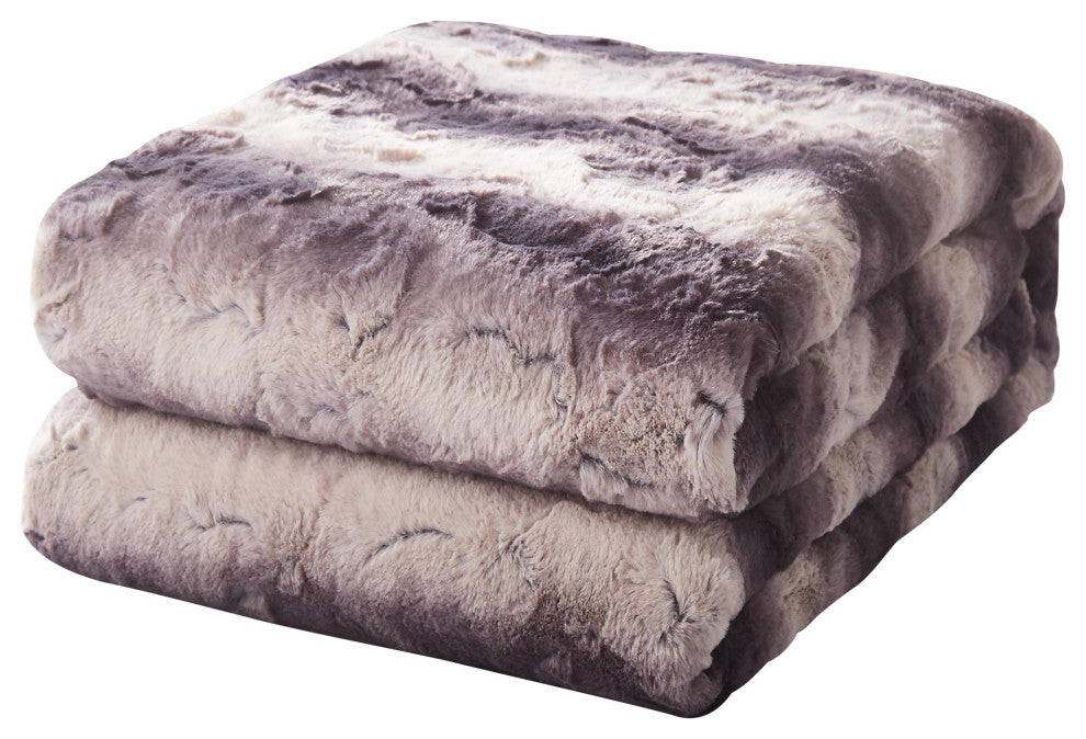 Tache Luxurious Black Striped Faux Fur Throw Blanket, 50"x60"