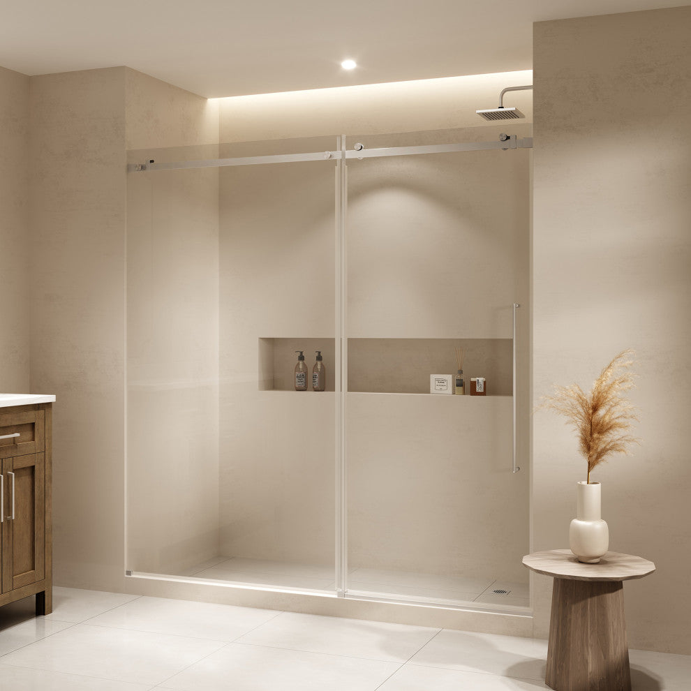 Selby Frameless Sliding Clear Alcove Shower Door, Satin Nickel, 72"