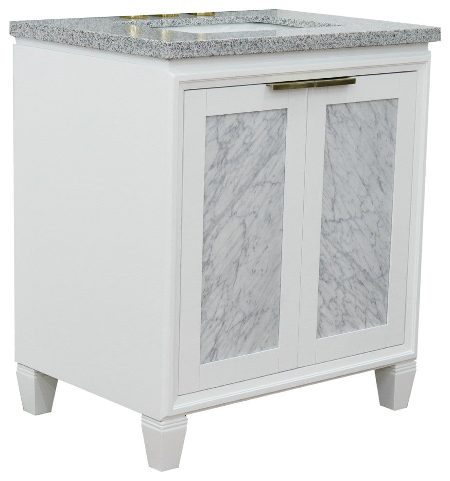 31" Single Sink Vanity, White Finish With Gray Granite With Rectangle Sink
