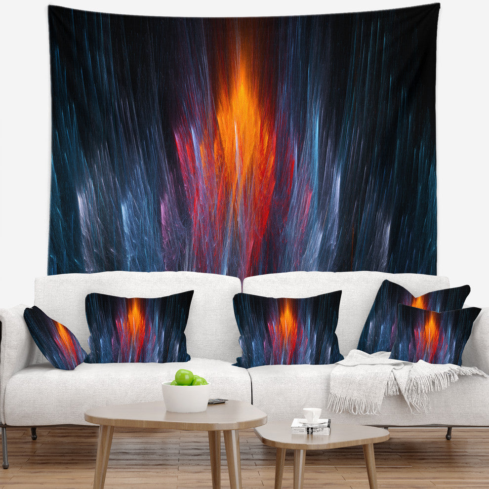 Fractal Fire in Light Blue Contemporary Wall Tapestry, 60"x50"