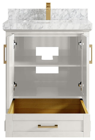 Boston 30" Single Sink Bath Vanity in Alabaster 2" Carrara Marble