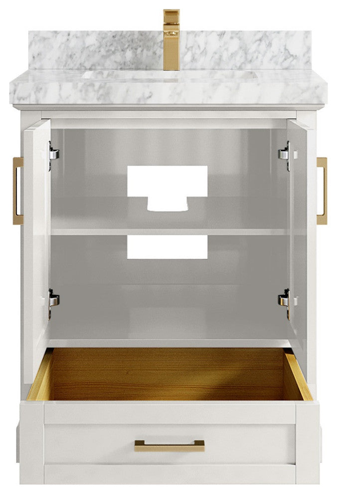 Boston 30" Single Sink Bath Vanity in Alabaster 2" Carrara Marble