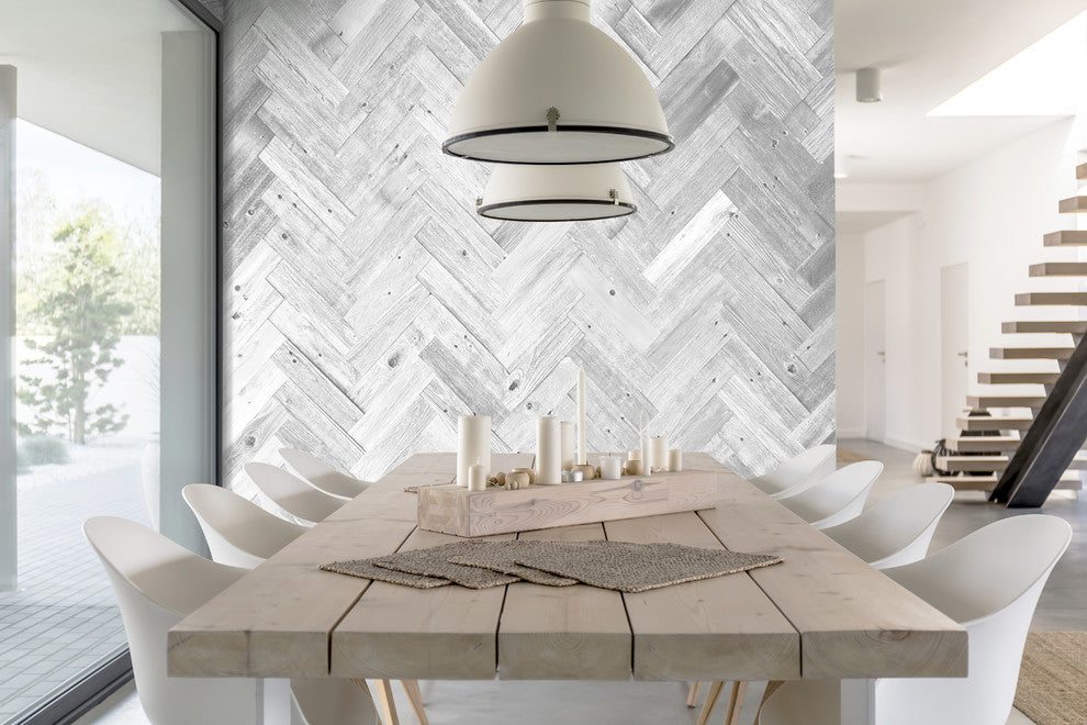 Herringbone Reclaimed Barn Wood Planks  3", 20 Sq Ft. Whitewash