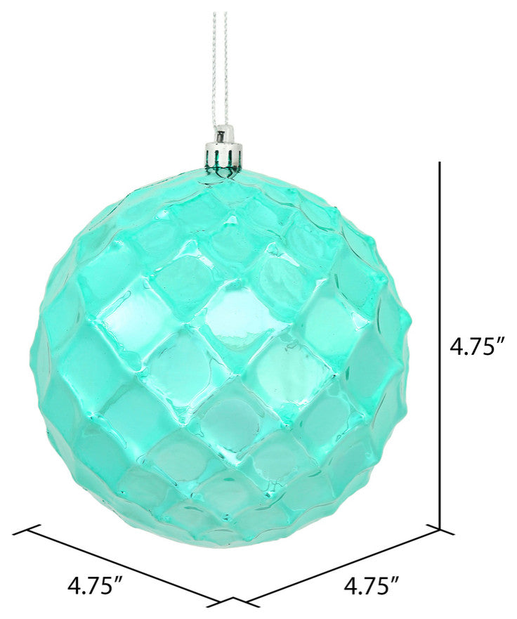 Vickerman N174242D 4.75" Teal Shiny Diamond Bauble Christmas Ornament, Set of 4