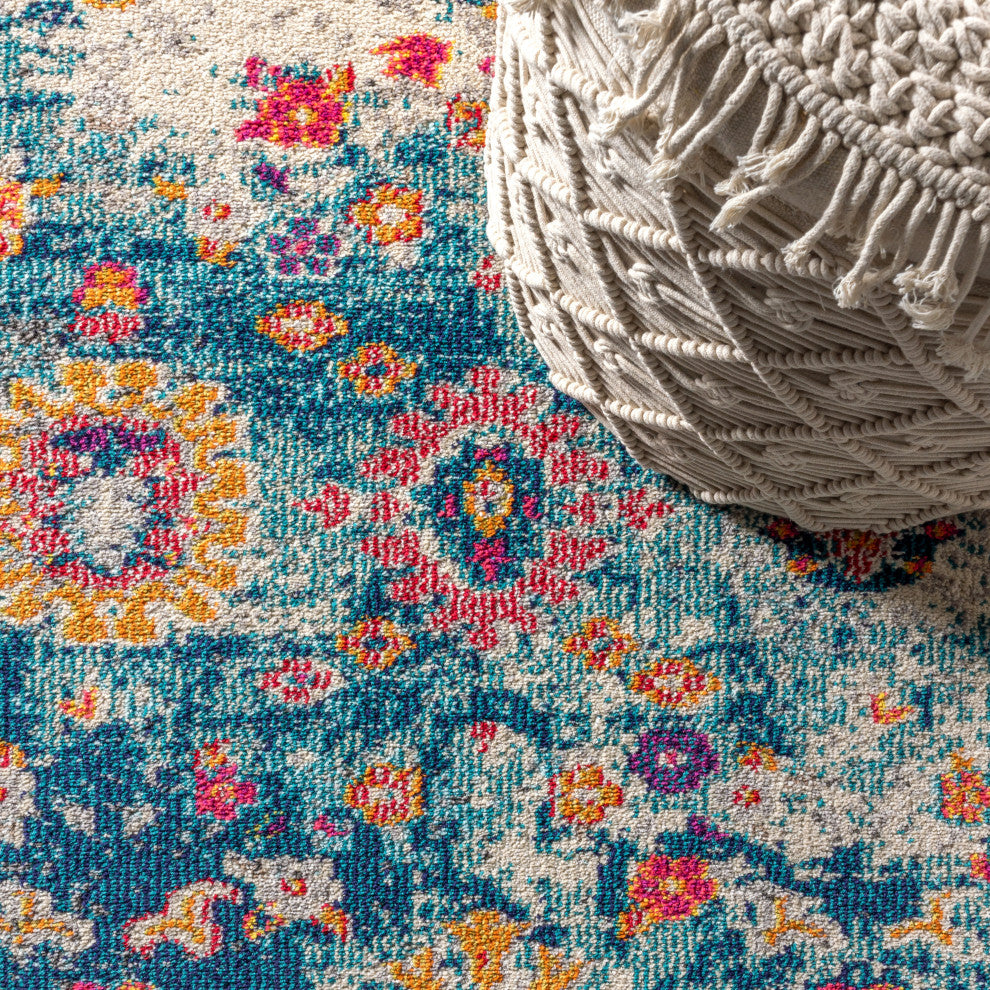 Bohemian Flair Boho Vintage Faded Area Rug, Navy/Cream, 5x8