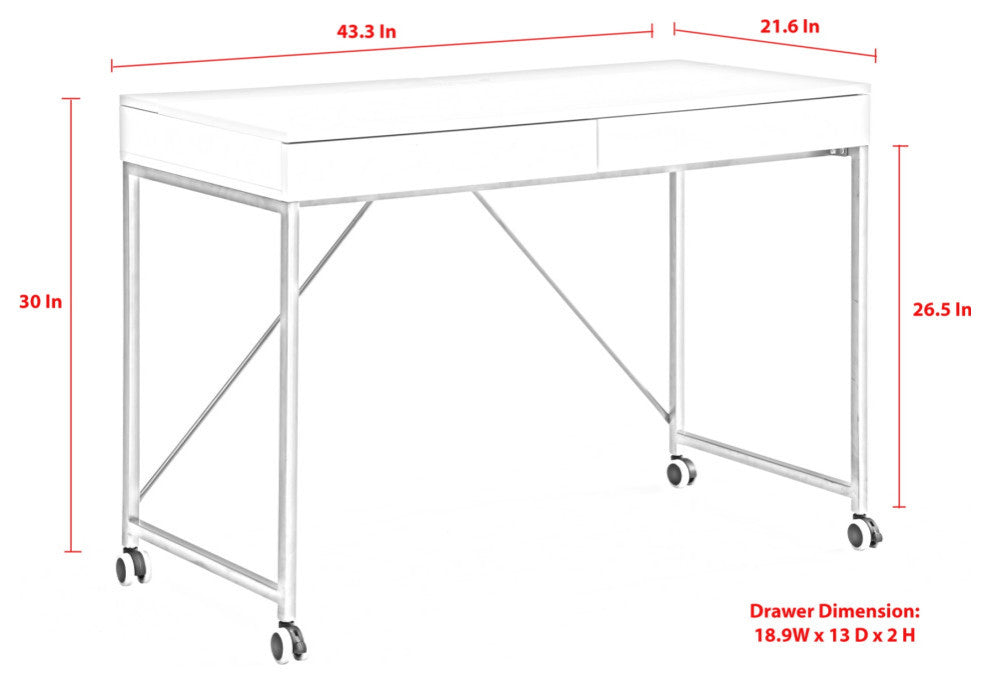Loft Lyfe Ameera Desk, 2 Storage Drawers, White/Navy