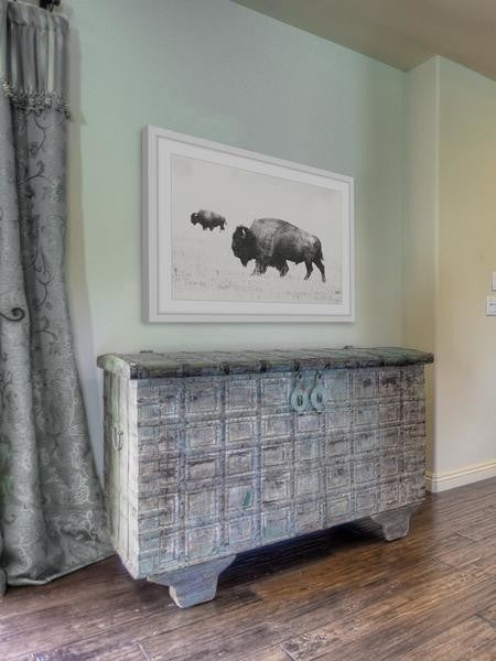 "Buffalo Pair" Framed Painting Print, 18"x12"