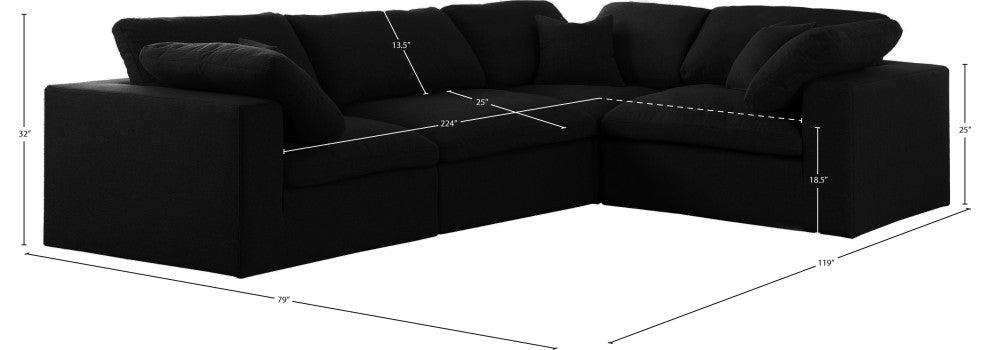 Serene Linen Textured Fabric Deluxe Comfort 4-Piece L-Shaped Sectional, Black