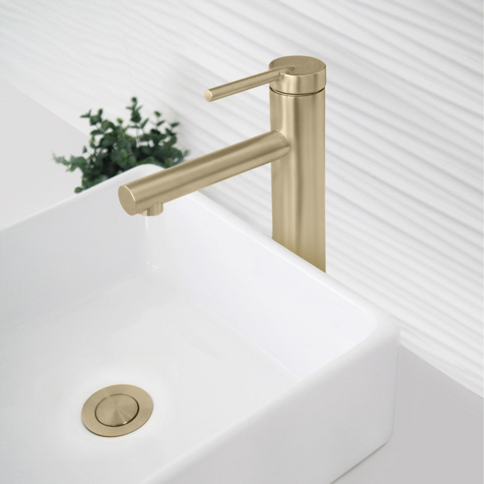 STYLISH Single Handle Bathroom Vessel Sink Faucet, Stainless Steel Brushed Gold