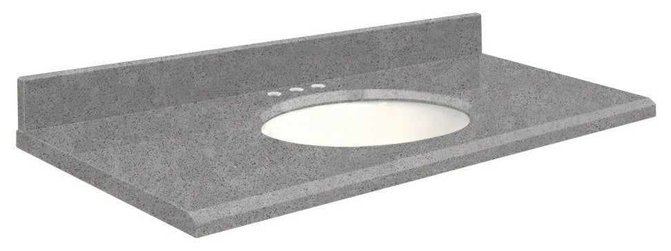 Quartz 25"x19" 1 Sink Vanity Top, White Bowl, Urban Grey, 8" Centerset