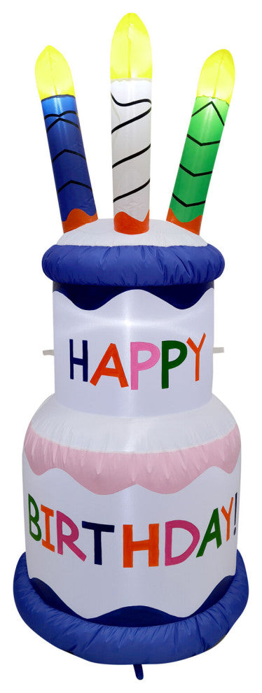 6' Tall Happy Birthday 2-Tier Cake With Candles, Inflatable With Lights