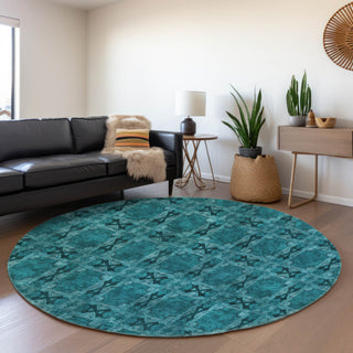 Premium Machine Washable Mayfield AMF564 Teal 8' x 8' Round Rug