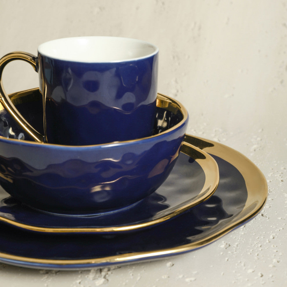 Stone Lain Florian Porcelain 16 Piece Dinnerware Set, Navy Blue