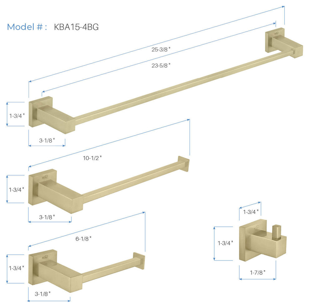 Cube 4 Piece Hardware Set, Brushed Gold, Brush Gold