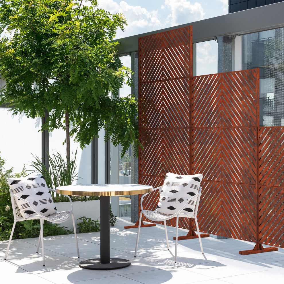 Alta Corten Steel Decorative Screen With Stand, Arrow