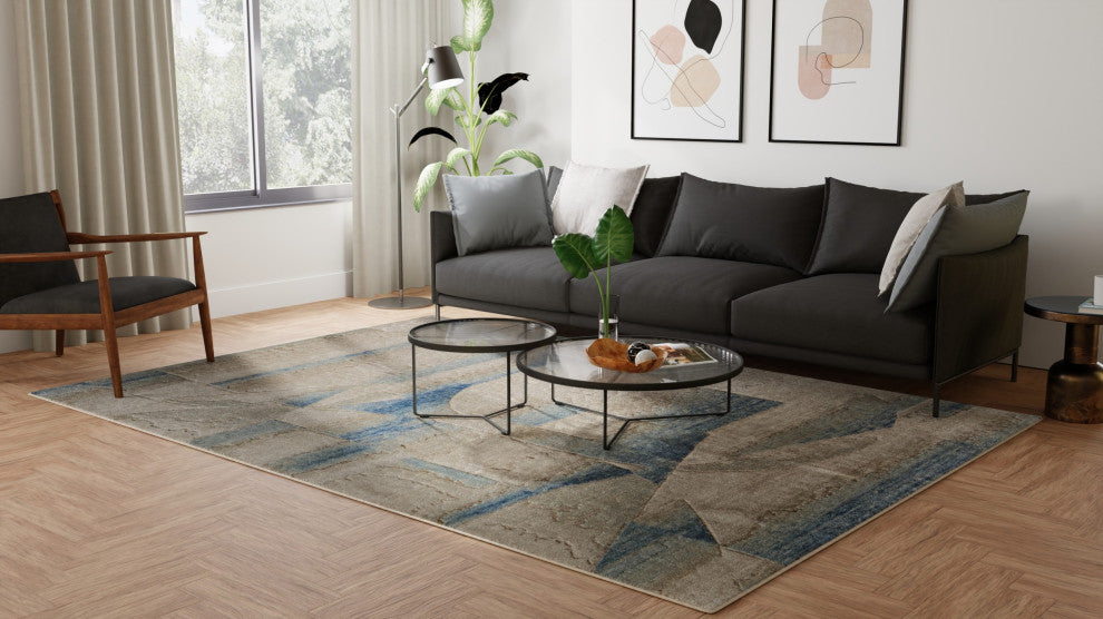 Jaxson 39PXF Modern/Industrial/Bohemian & Eclectic Area Rug, Blue/Ivory, 4'x6'