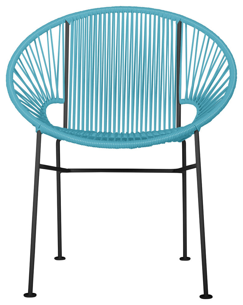 Concha Indoor/Outdoor Handmade Dining Chair, Blue Weave, Black Frame