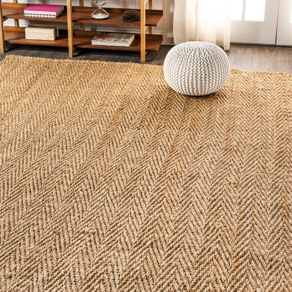 Espina Hand Woven Herringbone Chunky Jute Natural 4' x 6' Area Rug