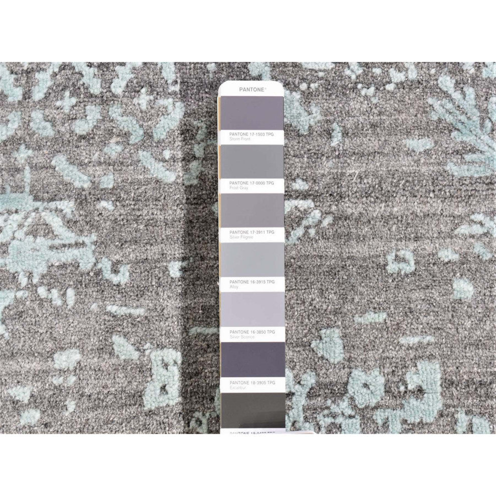 Silver Broken Persian Design Hand Knotted Wool and Silk Square Rug, 12'0"x12'0"