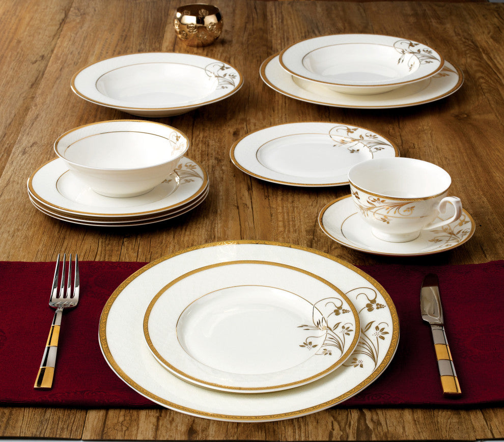 Bone China 57 Piece Floral Design Dinnerware Set by Lorren Home Trends