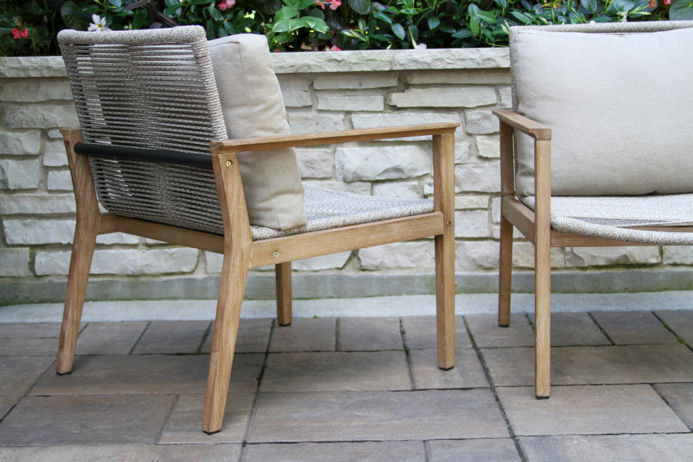 Rope and Gray Wash Eucalyptus Lounge Chair With Olefin Pillow, Set of 2, Wheat Rope