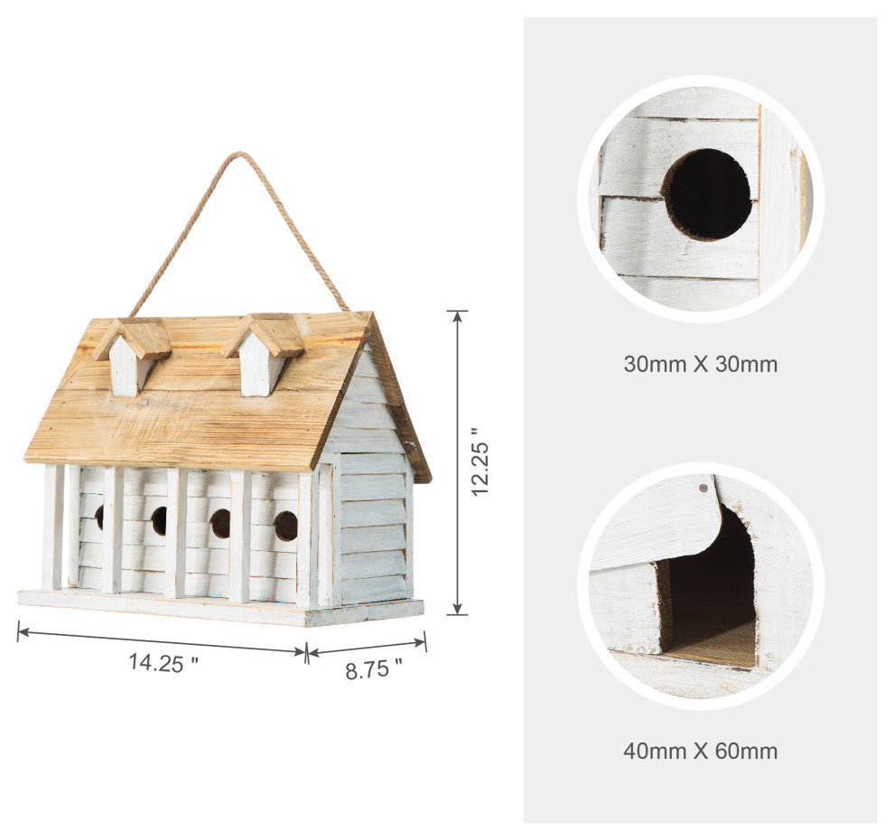White Distressed Solid Wood Cottage Birdhouse