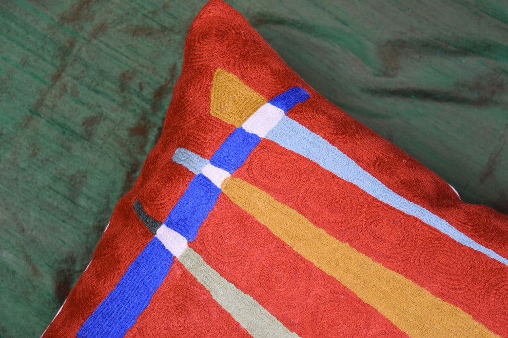 Kandinsky Orange Pillow Cover Needlepoint Accent Pillows Handmade Wool 18x18"
