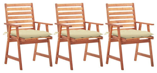 vidaXL Patio Dining Chairs 3 Pcs Outdoor Chair with Cushions Solid Wood Acacia