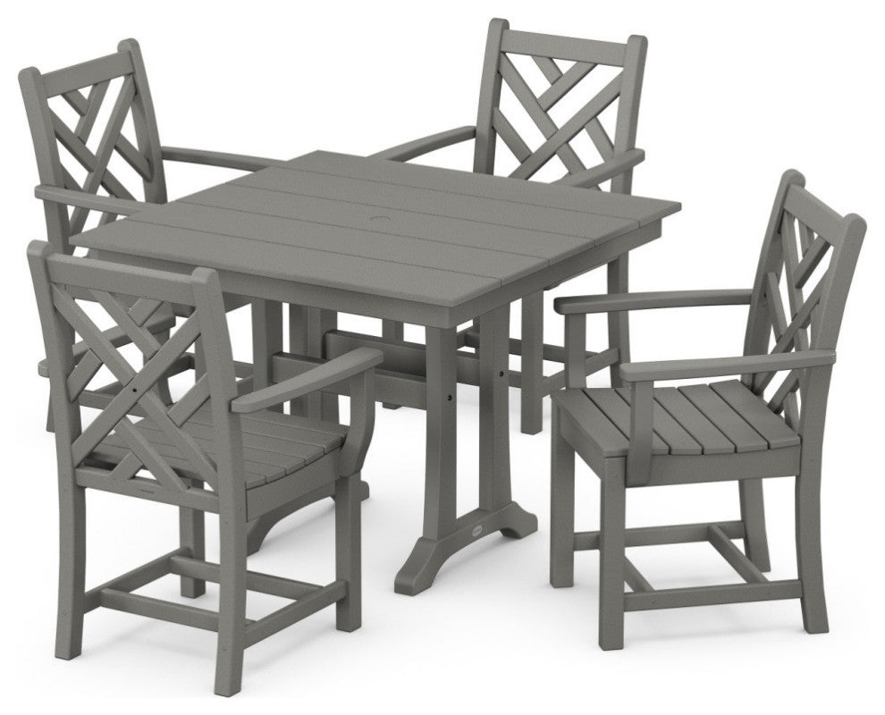 Chippendale 5-Piece Farmhouse Trestle Arm Chair Dining Set, Slate Grey