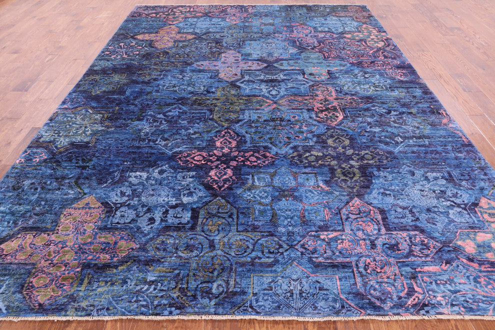 8' 11" X 11' 9" Modern Handmade Wool and Silk Rug Q7330