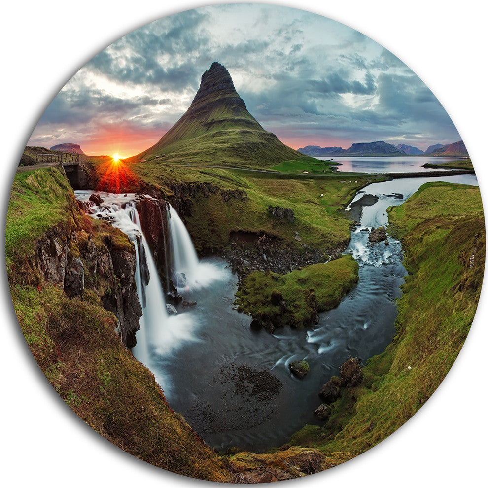 Iceland Landscape Spring, Panorama Disc Metal Artwork, 23"