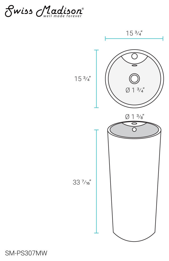 Monaco Circular Basin Pedestal Sink, Matte White