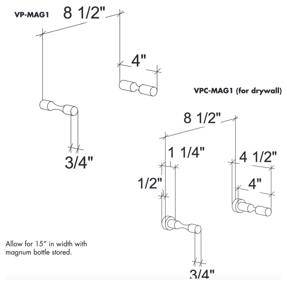Vino Pins Mag 1 Wall Mounted Wine Rack, Drywall Mounting, Matte Black, 1 Bottle