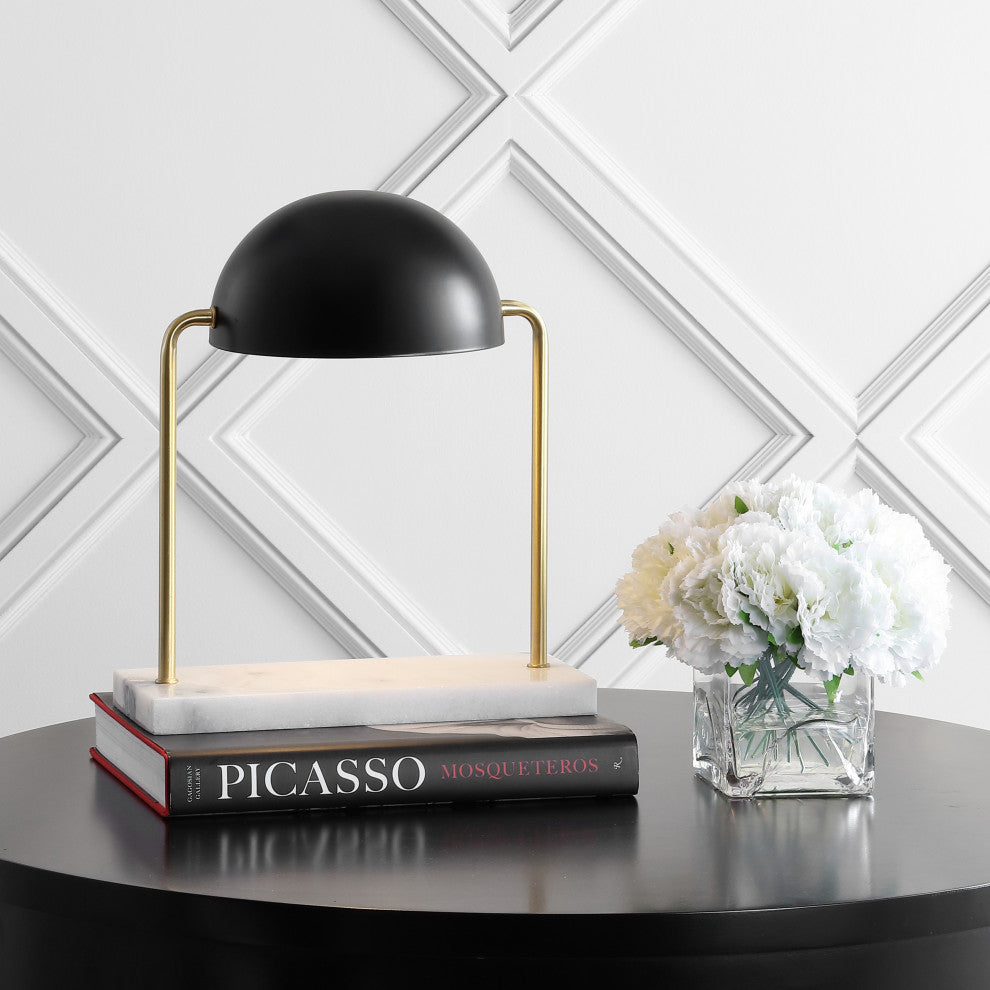 Porter 13.5" Dome Lamp With Marble Base, Brass Gold and Black