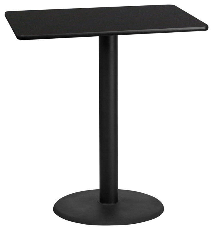 30'' x 42'' Rectangular Black Laminate Table Top with 24'' Round Base