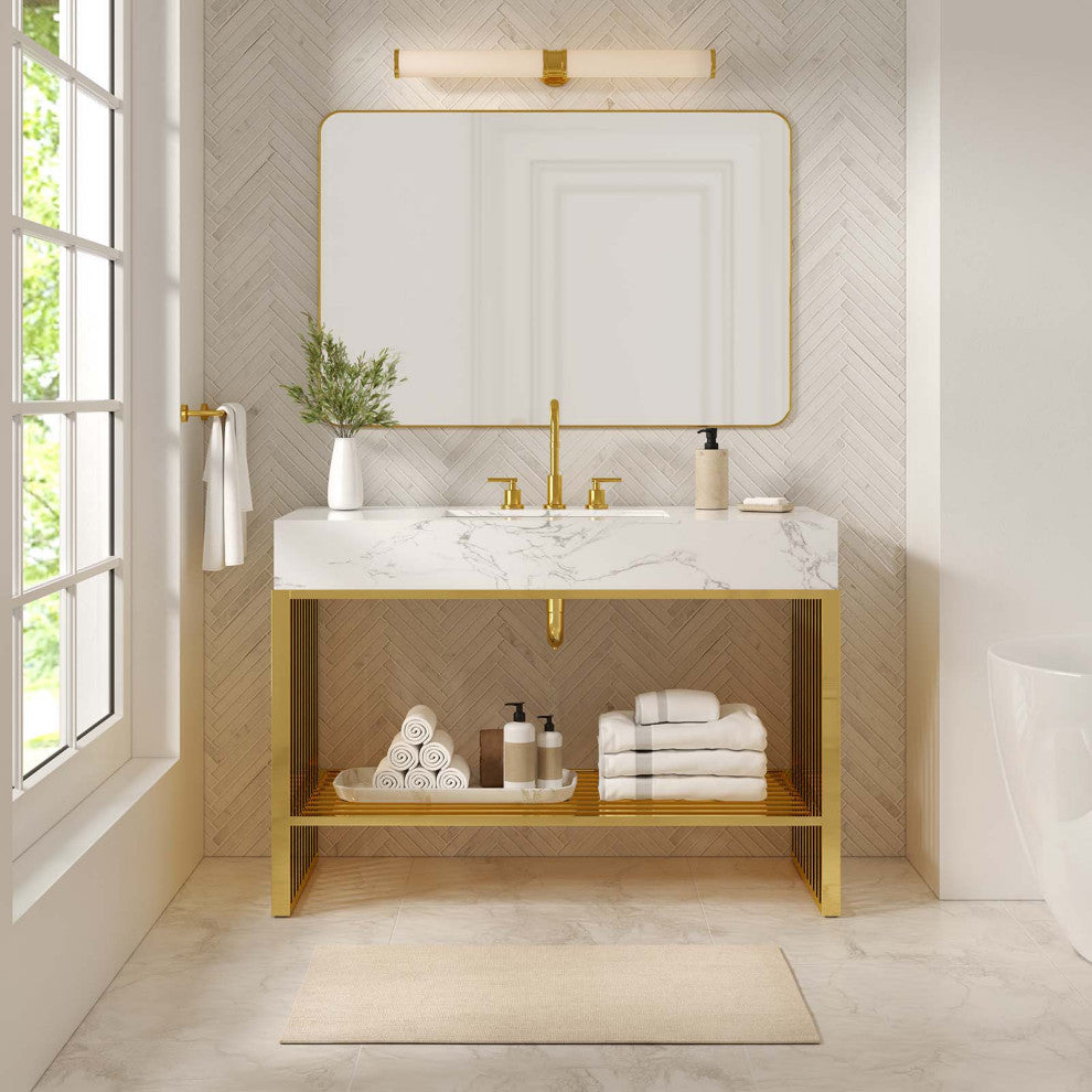 Gridiron Bathroom Vanity, White Gold