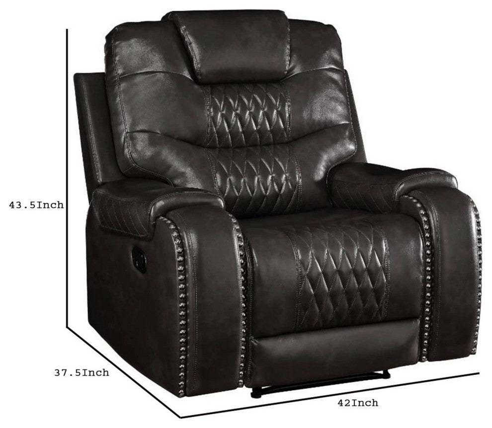 Benzara BM250591 Leatherette Power Recliner With Diamond Stitching, Black