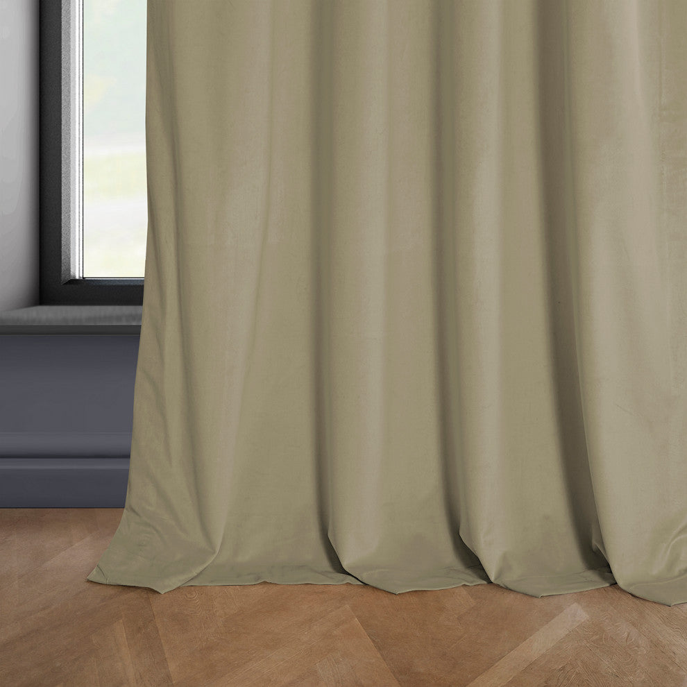 Heritage Plush Velvet Curtain Single Panel, Light Beige, 50"x84"