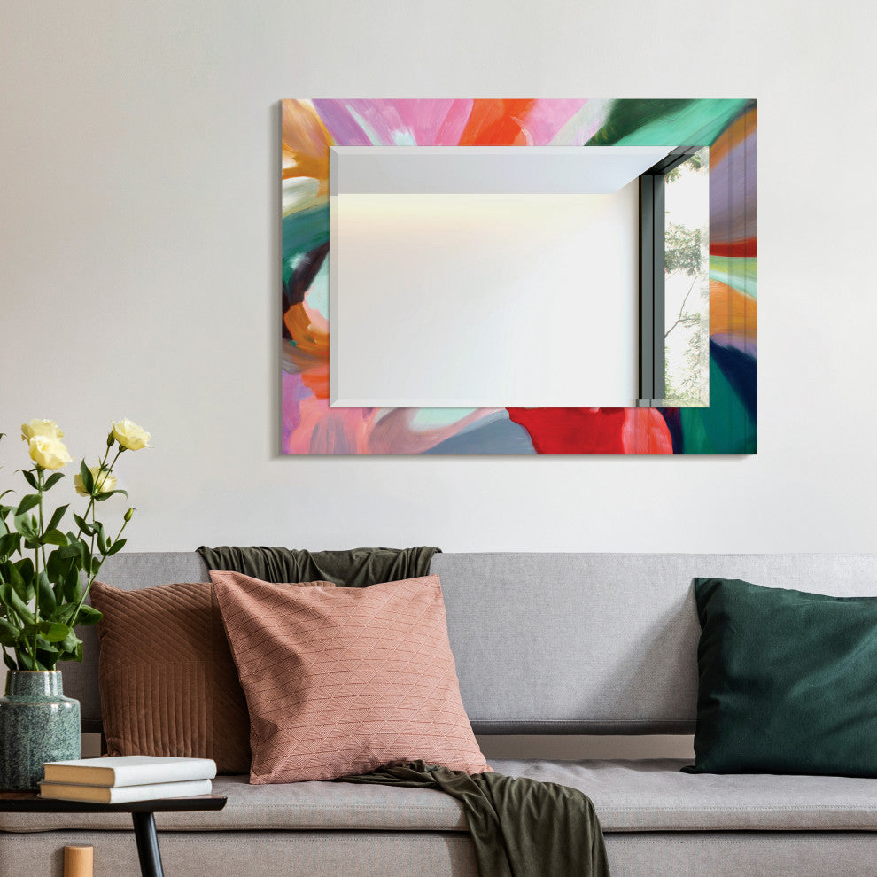 "Chaos" Beveled Mirror on Printed Abstarct Tempered Art Glass, 40x30"