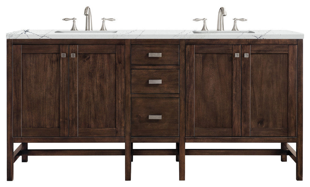 Addison 72" Double Vanity Cabinet, Mid Century Acacia, Ethereal Noctis, Three-Hole