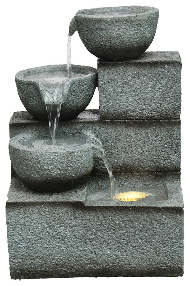 22" Cascade Indoor or Outdoor Garden Fountain With LED Lights