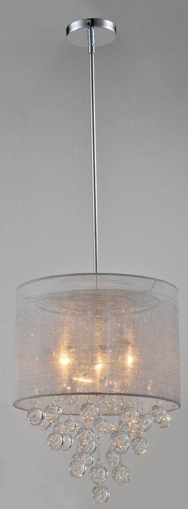Charlotte Silver Textured Silk Shade 3-Light Chrome Crystal Chandelier