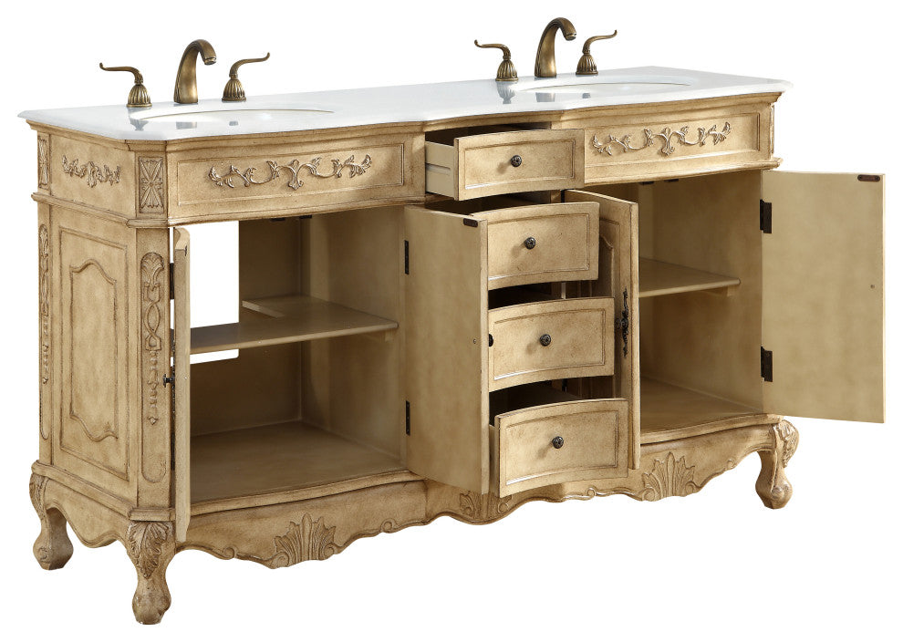 Bathroom Vanity, Antique Beige, 60", Double Sink