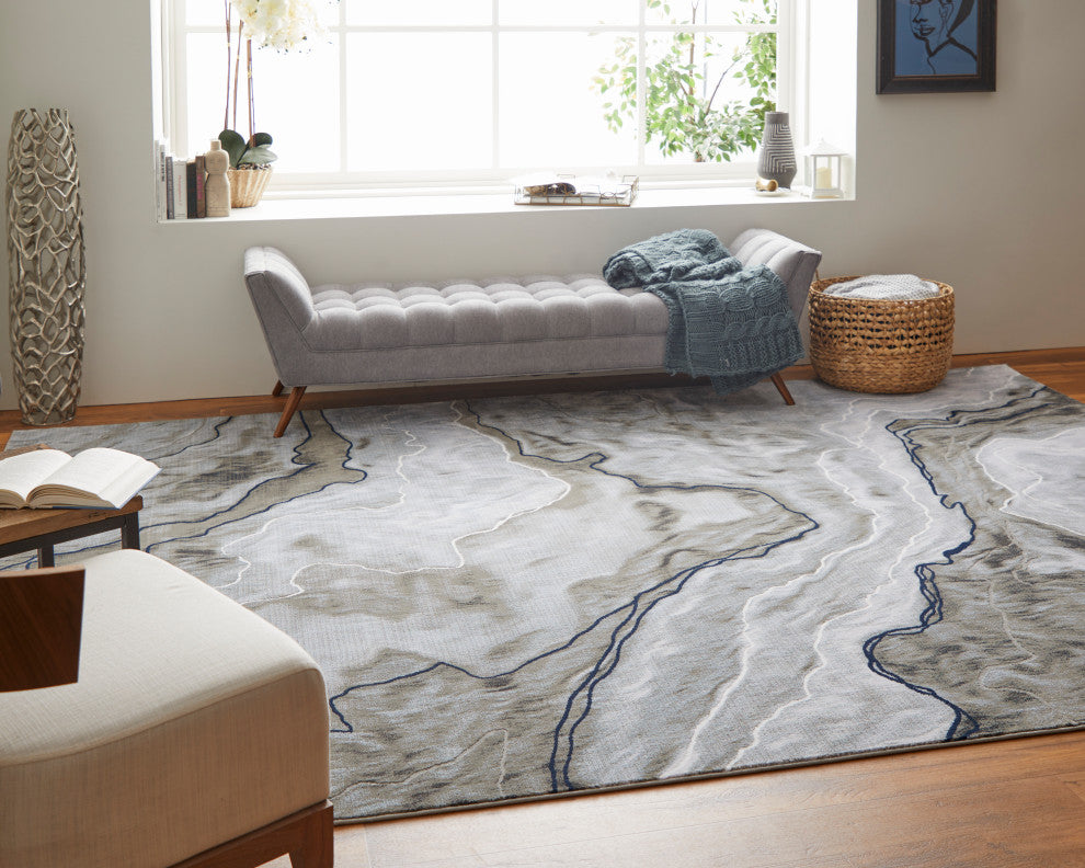 Javers Modern Abstract, Taupe/Gray/Blue, 6'7"x9'6" Area Rug