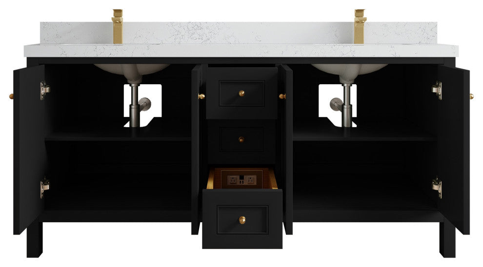 Nashville 72" Double Sink Bath Vanity, Black 2" Empira Quartz
