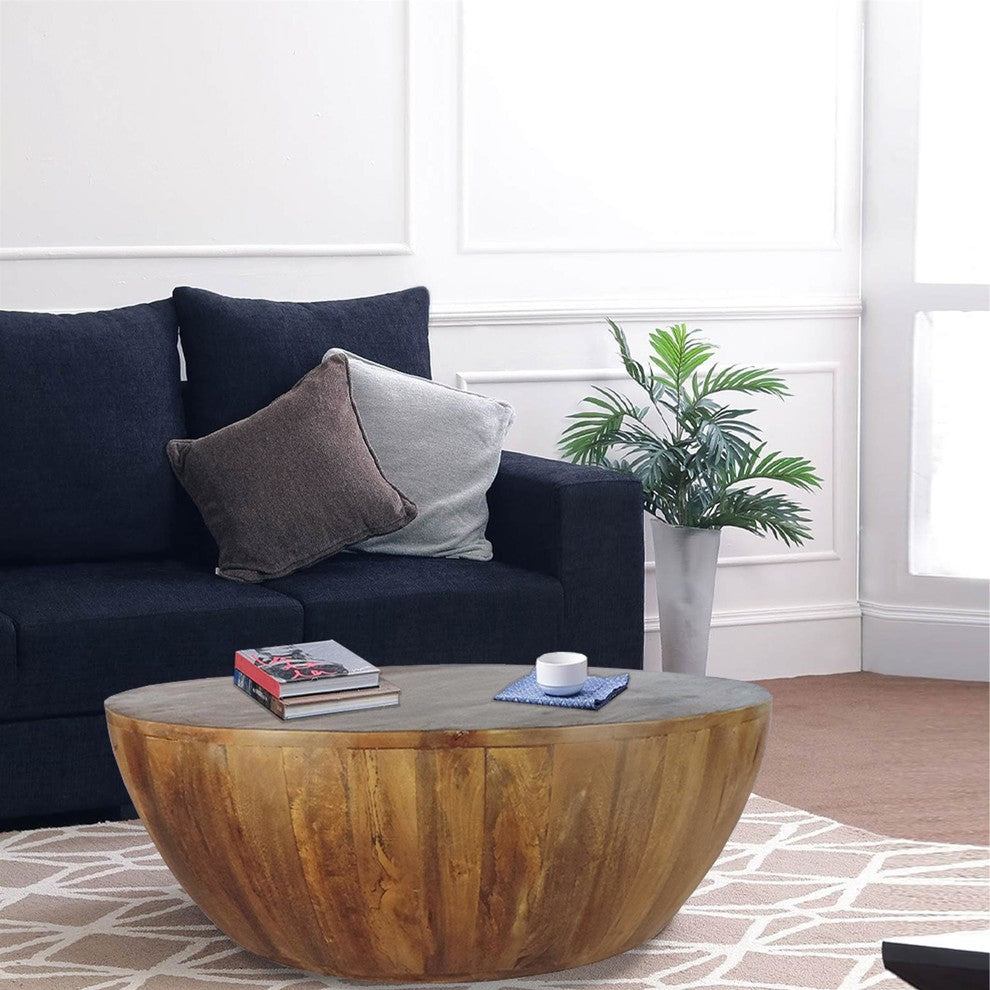 Benzara UPT-32180 Mango Wood Round Shape Coffee Table, Dark Brown