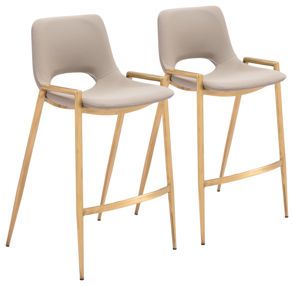 Desi Counter Stool, Set of 2 Beige/Gold