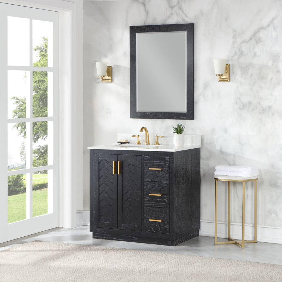 Altair Gazsi Black Oak Bathroom Vanity Set, 36", With Mirror