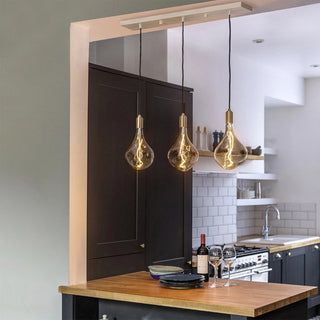 Linear Triple Pendant with Brass with 3 Voronoi II LED Bulbs US